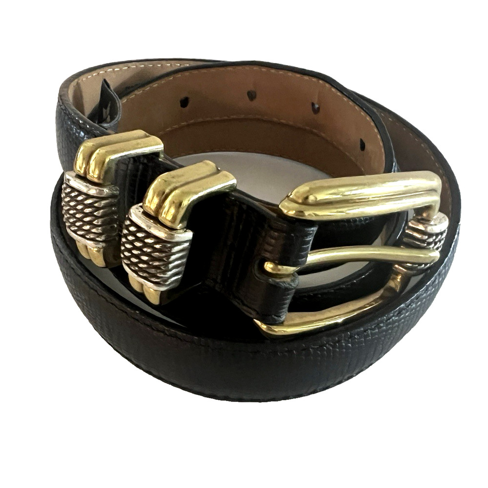 Vintage BRIGHTON Classics 4B603 Black Belt Genuine Leather Lizard Embossed XL/36